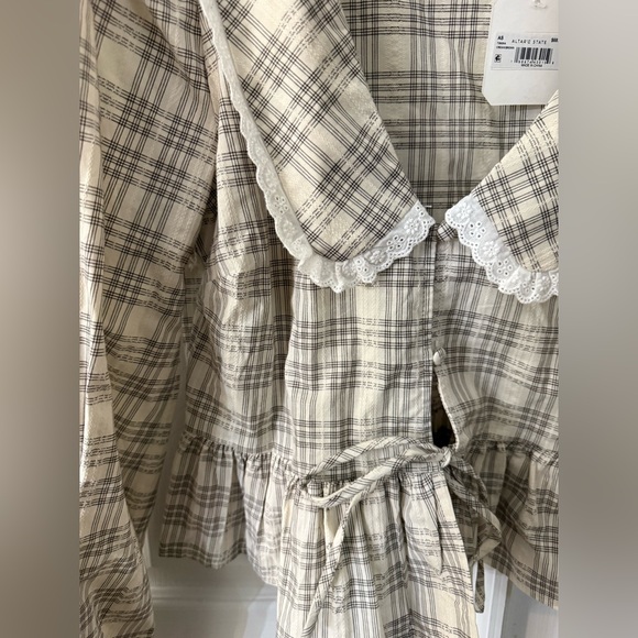 Altar’d State Raya Plaid Beige Women's Top with Lace Collar - Picture 5 of 9